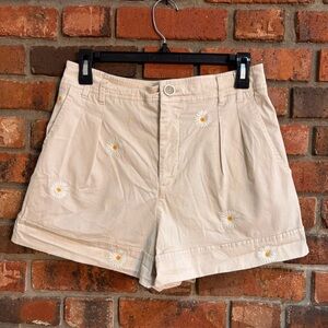 Maeve womens embroidered daisy high rise pleated shorts tan 6